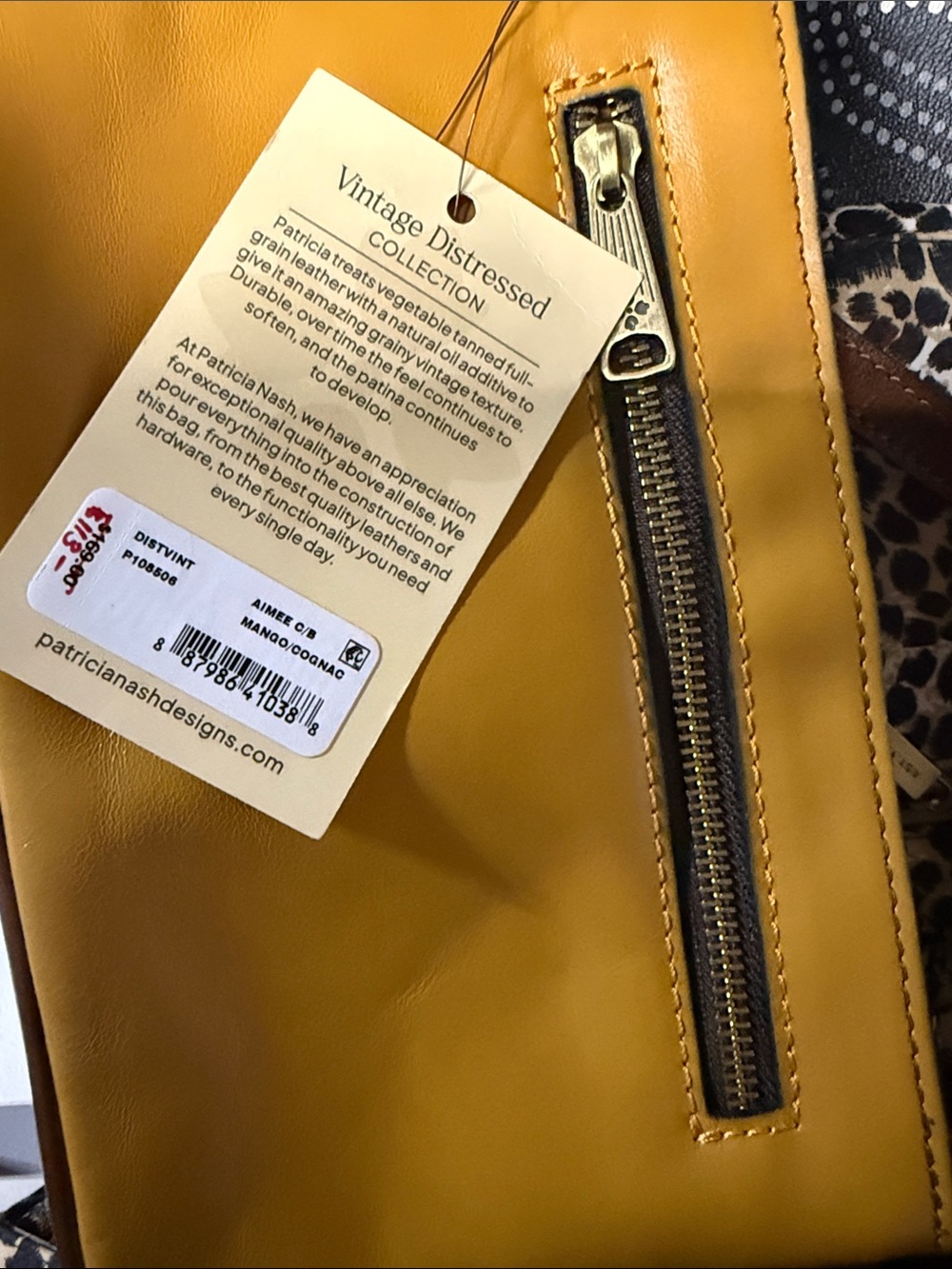Patricia Nash Mustard Yellow Leather Shoulder Bag with Zip Detail